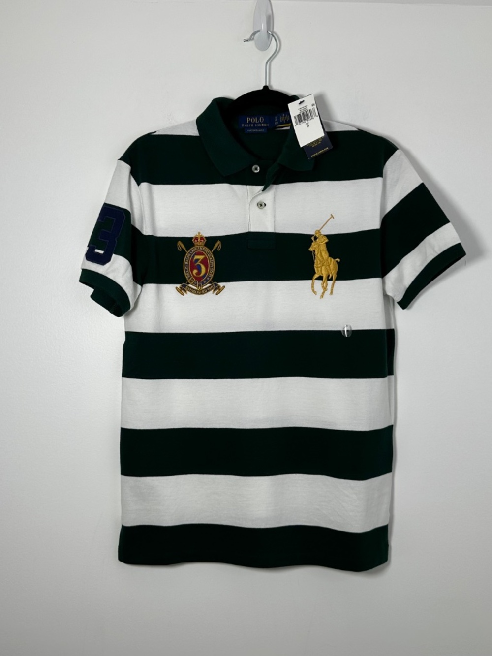 NEW Polo Ralph Lauren Custom Slim Fit Big Pony Crest Mesh Polo Sz Small Striped - Picture 2 of 11
